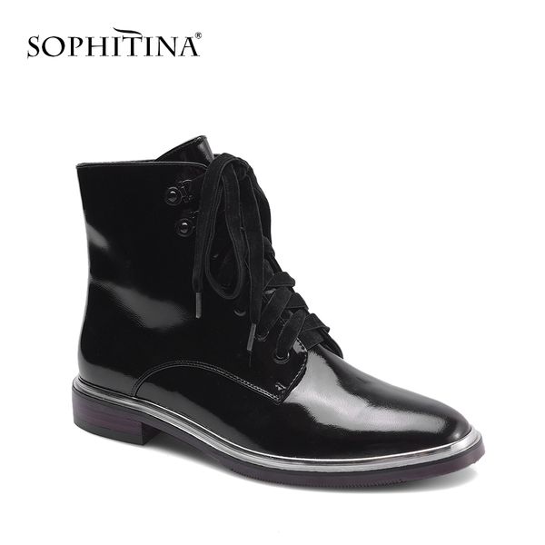 sophitina cow patent leather 2018 autumn lace-up zipper round toe trend boots quality handmade low heel basic woman's shoes m17, Black
sophitina cow patent leather 2018 autumn lace-up zipper round toe trend boots quality handmade low heel basic woman's shoes m17, Black