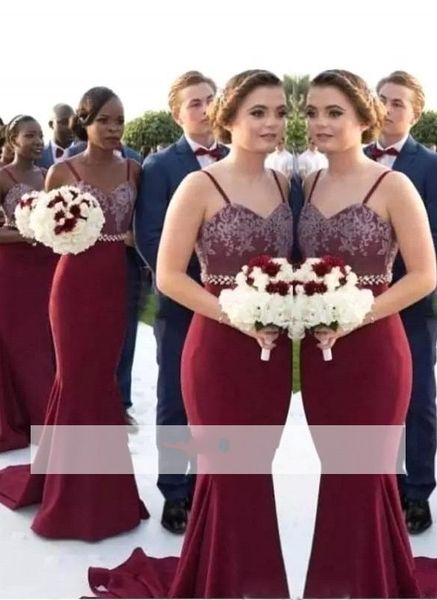 burgundy 2018 mermaid bridesmaid dresses long lace applique spaghetti straps floor length maid of honor dress custom prom dress gowns, White;pink
burgundy 2018 mermaid bridesmaid dresses long lace applique spaghetti straps floor length maid of honor dress custom prom dress gowns, White;pink