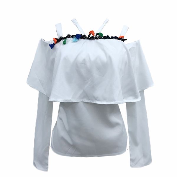 chiffon sleeves long sleeves 2018 spring new sweet lotus leaf sling shoulder shoulder shoulder slim, White
chiffon sleeves long sleeves 2018 spring new sweet lotus leaf sling shoulder shoulder shoulder slim, White