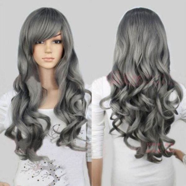 fashion 2018 long gray wig side bang curls wave hair synthetic cosplay wig, Black;brown
fashion 2018 long gray wig side bang curls wave hair synthetic cosplay wig, Black;brown