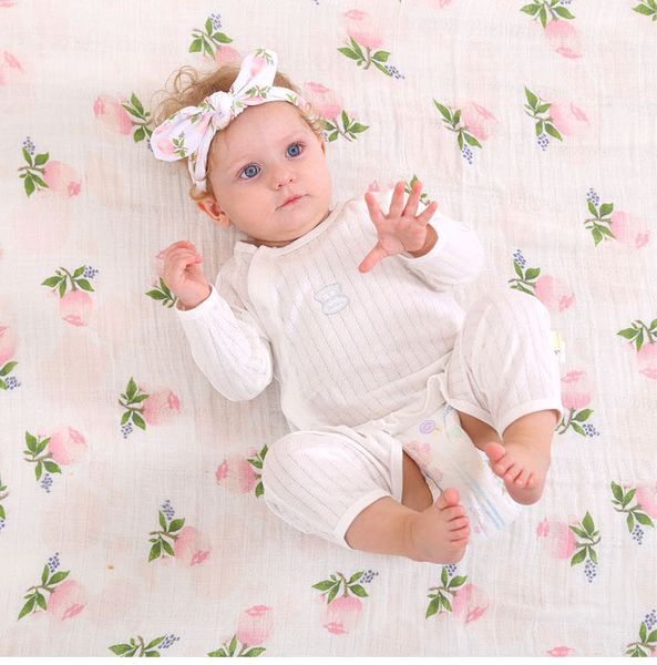 

newborn baby swaddling blankets + bunny ear headbands set baby floral swaddle 100% cotton towel wrap hairbands bird fruit print bhb13, White