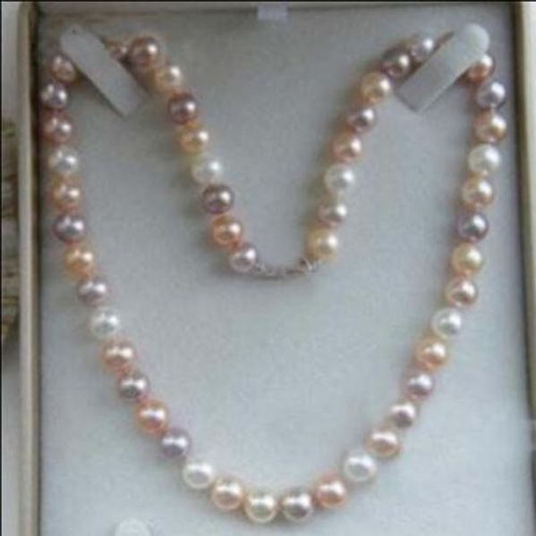 18" 9-10mm south sea natural white pink purple pearl necklace charning clasp, Silver
18" 9-10mm south sea natural white pink purple pearl necklace charning clasp, Silver