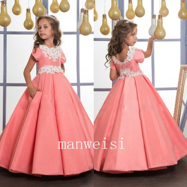geogrous spaghetti straps dusty pink flower girl dresses for weddings crystals beaded girls pageant dress petal appliques long kids party, White;blue 
geogrous spaghetti straps dusty pink flower girl dresses for weddings crystals beaded girls pageant dress petal appliques long kids party, White;blue