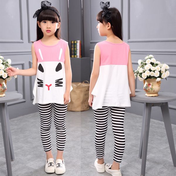 girls clothes set summer kids cute cartoon t-shirt striped pants outfit suit 2pcs sleeveless children clothing set, White
girls clothes set summer kids cute cartoon t-shirt striped pants outfit suit 2pcs sleeveless children clothing set, White