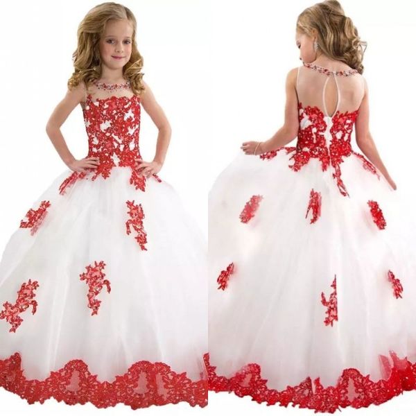 princess girls pageant dresses sheer neck shiny beads red lace and white tulle keyhole back little girls ball gown prom dresses, White;red
princess girls pageant dresses sheer neck shiny beads red lace and white tulle keyhole back little girls ball gown prom dresses, White;red