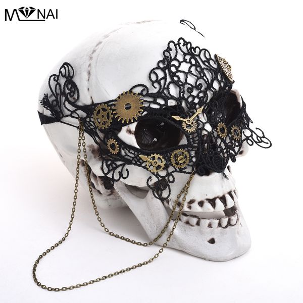 

vintage steampunk gear clock wheel mask handmade gothic victorian lace mask lolita retro accessories cosplay, Silver