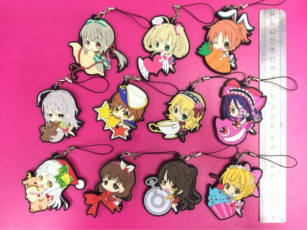 11pcs/lot japanese anime figure the idolm ster kimono letter rubber silicone mobile phone charms/keychain, Silver
11pcs/lot japanese anime figure the idolm ster kimono letter rubber silicone mobile phone charms/keychain, Silver