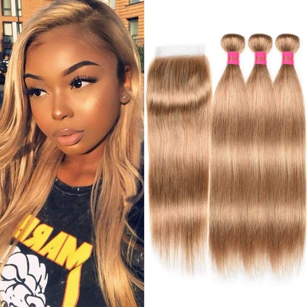 Blonde Brazilian Human Hair Bundles With Closure Honey Blonde 27# Color Straight Hair Extensions 10-24 inch Human Hair Weave with Closure
Blonde Brazilian Human Hair Bundles With Closure Honey Blonde 27# Color Straight Hair Extensions 10-24 inch Human Hair Weave with Closure
