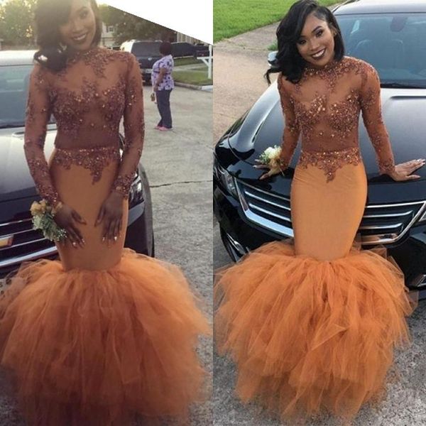 high neck beaded prom dresses fashion african long sleeves lace applique mermaid party dresses 2018 fluffy tulle train prom dress, Black
high neck beaded prom dresses fashion african long sleeves lace applique mermaid party dresses 2018 fluffy tulle train prom dress, Black