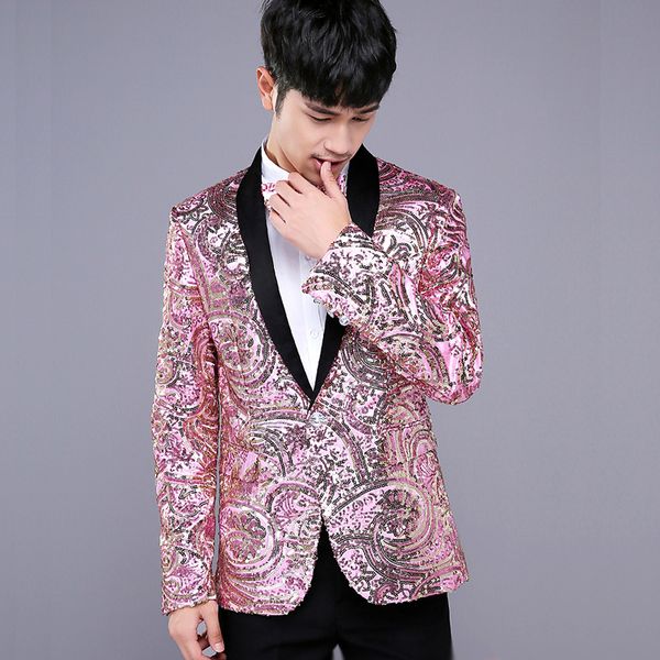 male slim casual jacket men's bling sequins blazer dancer ds costumes outerwear singer dj stage performance prom coat w1383, White;black
male slim casual jacket men's bling sequins blazer dancer ds costumes outerwear singer dj stage performance prom coat w1383, White;black