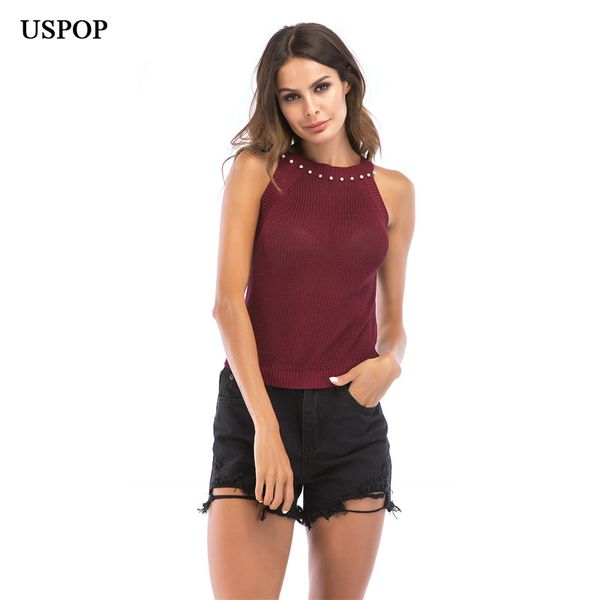 uspop 2018 new women summer knitted tank solid color knitting beading camis sleeveless summer, White
uspop 2018 new women summer knitted tank solid color knitting beading camis sleeveless summer, White
