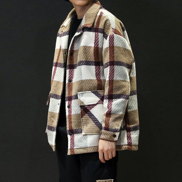 winter new men's fashion personality casual wild plaid large size loose youth cotton polyester long japanese wool coat, Black
winter new men's fashion personality casual wild plaid large size loose youth cotton polyester long japanese wool coat, Black