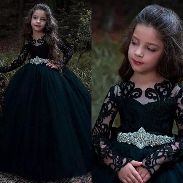 black girls pageant dress sheer jewel neck lace appliques illusion long sleeves puffy girl' formal gown with crystals belt, White;red
black girls pageant dress sheer jewel neck lace appliques illusion long sleeves puffy girl' formal gown with crystals belt, White;red