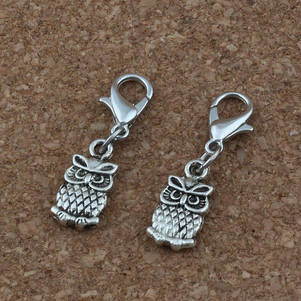 

MIC 120Pcs Antique Silver Alloy Cute Owl Charms Bead with Lobster clasp Fit Charm Bracelet DIY Jewelry 7x29.5mm A-230b