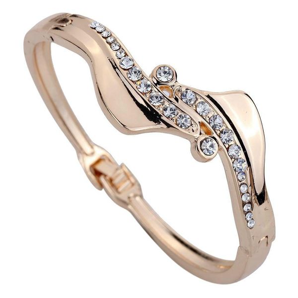 

unique design inlay crystal charming women bangle bracelet, White