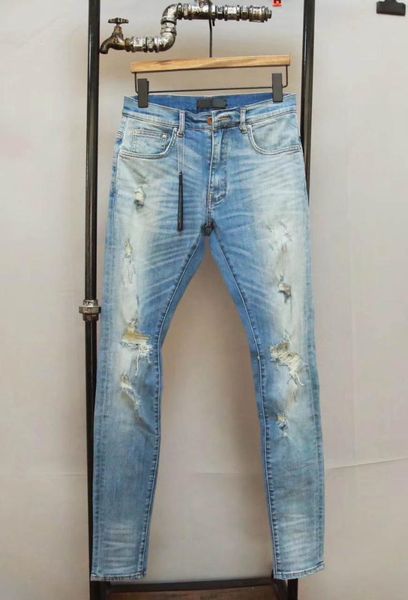 men retro lt blue skinny distressed jeans