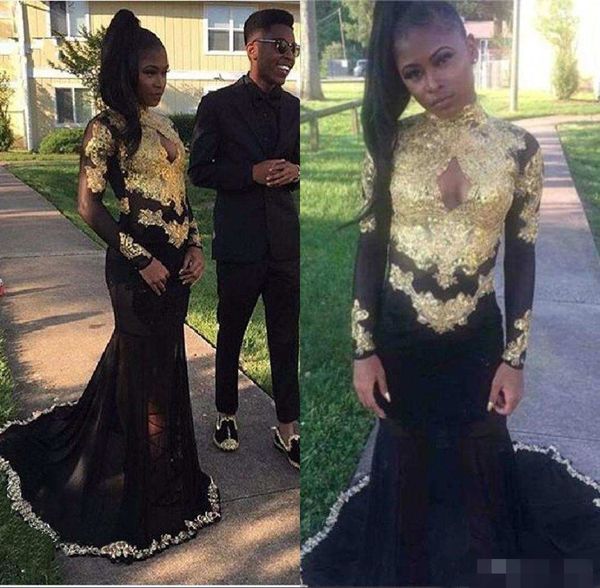 african black girl prom party dresses 2019 robe de soiree gold applique high neck long sleeve mermaid evening gowns
african black girl prom party dresses 2019 robe de soiree gold applique high neck long sleeve mermaid evening gowns