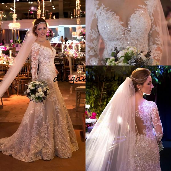 mermaid illusion long sleeve wedding dresses 2019 modest v-neck lace applique beaded covered button church garden bridal wedding gown, White
mermaid illusion long sleeve wedding dresses 2019 modest v-neck lace applique beaded covered button church garden bridal wedding gown, White