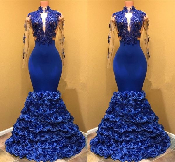 High neck royal blue mermaid prom dre e with heer long leeve applique ro e flower formal evening party gown
High neck royal blue mermaid prom dre e with heer long leeve applique ro e flower formal evening party gown