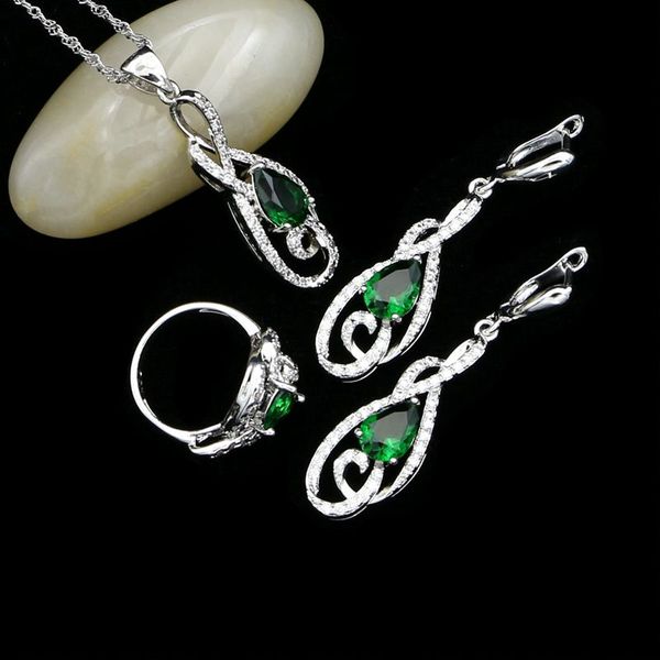 925 sterling silver bridal jewelry sets for women natura green cz white crystal earrings/pendant/necklace/ring, Slivery;golden
925 sterling silver bridal jewelry sets for women natura green cz white crystal earrings/pendant/necklace/ring, Slivery;golden