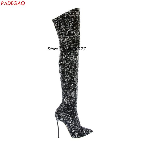 black crystal over the knee boot pointed toe thin heels thight high boot side zipper long woman rhinestone
black crystal over the knee boot pointed toe thin heels thight high boot side zipper long woman rhinestone