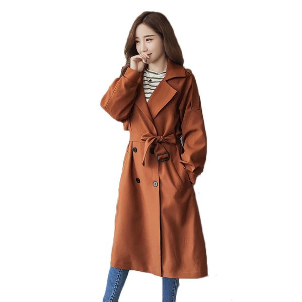 

spring and autumn women new korean loose long section trench coat fashion slim double breasted casual overcoat, Tan;black