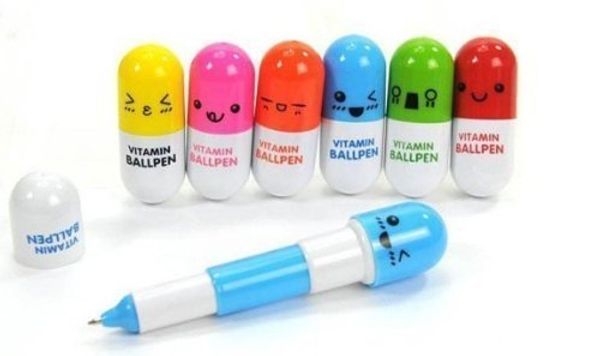 Vitamin Pill Ballpoint Pen, Novelty Retractable Gift Ball Pen With Smiling Face Cute Cartoon Emotion