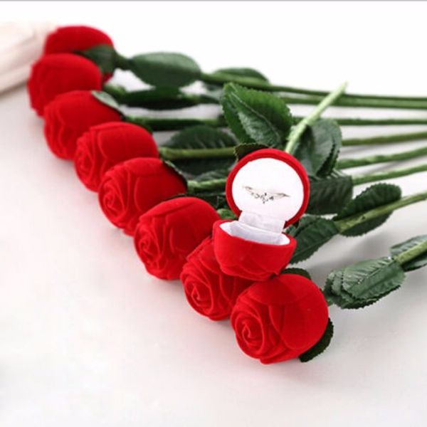 Girls Gift Charm Red Rose Flower Ring Box Party Wedding Earring Pendant Jewelry Gift Case Display Pack Boxes