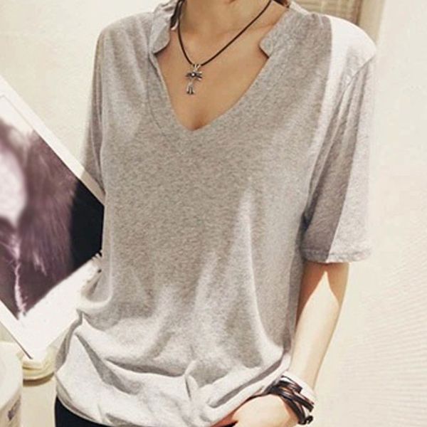 solid t shirt summer women short sleeve v neck tshirt casual loose style women for black/white/gray tee shirt femme a6
solid t shirt summer women short sleeve v neck tshirt casual loose style women for black/white/gray tee shirt femme a6
