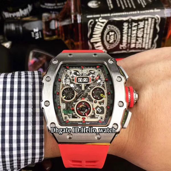 new 11-03 big date 43mm flyback chrono black skeleton dial miyota automatic mens watch steel case red rubber strap gents watches, Slivery;brown
new 11-03 big date 43mm flyback chrono black skeleton dial miyota automatic mens watch steel case red rubber strap gents watches, Slivery;brown
