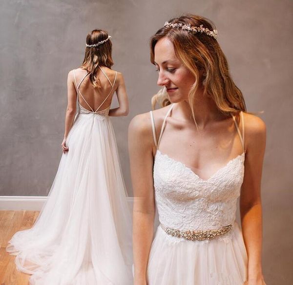 2020 summer backless wedding dress spaghetti straps crystals beading belt long a line tulle bridal gowns custom size, White
2020 summer backless wedding dress spaghetti straps crystals beading belt long a line tulle bridal gowns custom size, White