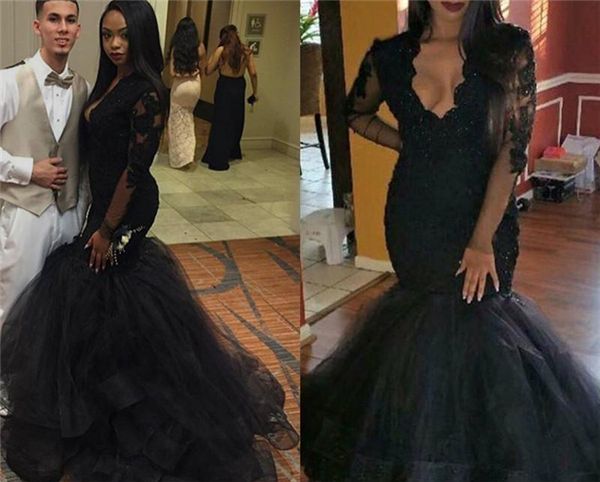 black lace mermaid prom dresses plunging v neckline evening dress graduation gowns long sleeve women formal evening gowns
black lace mermaid prom dresses plunging v neckline evening dress graduation gowns long sleeve women formal evening gowns