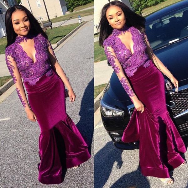 velvet mermaid prom dresses beads lace applique high neck long sleeve party dresses attractive floor length plus-size prom dress cheap, Black
velvet mermaid prom dresses beads lace applique high neck long sleeve party dresses attractive floor length plus-size prom dress cheap, Black
