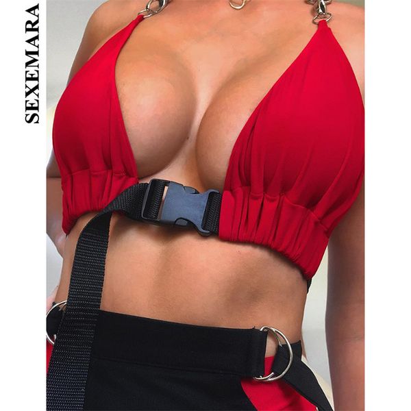 sexemara backless halter bralette crop women streetwear chic t shirts buckle strap tank red black snake c83-h23, White
sexemara backless halter bralette crop women streetwear chic t shirts buckle strap tank red black snake c83-h23, White