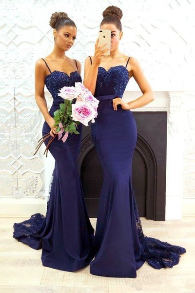 2018 navy blue spaghetti straps lace mermaid long bridesmaid dresses satin applique beaded backless formal party wedding guest gowns ba7481, White;pink
2018 navy blue spaghetti straps lace mermaid long bridesmaid dresses satin applique beaded backless formal party wedding guest gowns ba7481, White;pink