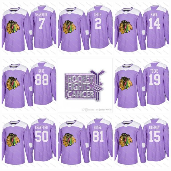 Hockey Fights Cancer Practice Chicago Blackhawks Patrick Kane Jonathan Toews Duncan Keith Marian Hossa Bobby Hull Saad Purple Jerseys 
Hockey Fights Cancer Practice Chicago Blackhawks Patrick Kane Jonathan Toews Duncan Keith Marian Hossa Bobby Hull Saad Purple Jerseys