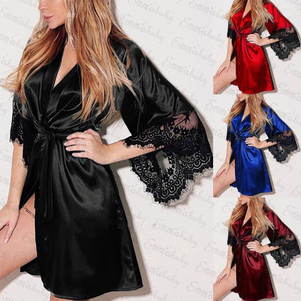 2018 new style bride long women lace floral kimono robe satin silk night dressing gown solid robes summer, Black;brown
2018 new style bride long women lace floral kimono robe satin silk night dressing gown solid robes summer, Black;brown