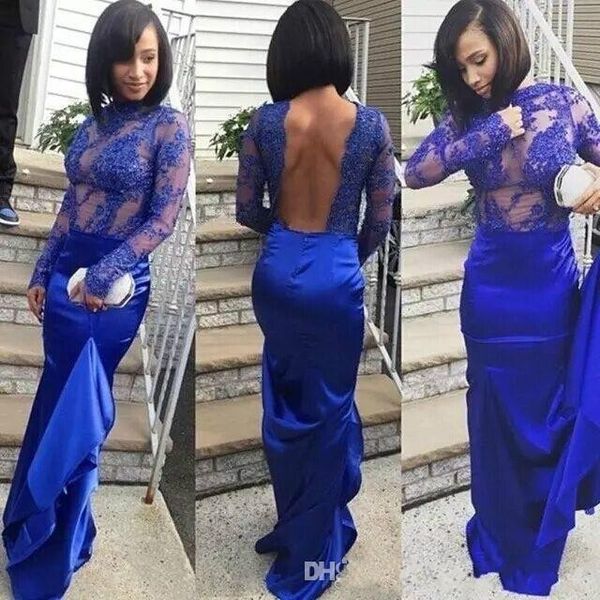 royal blue backless prom evening dresses 2018 illusion long sleeves see through designer sheath applique lace formal gowns runway new, Black
royal blue backless prom evening dresses 2018 illusion long sleeves see through designer sheath applique lace formal gowns runway new, Black