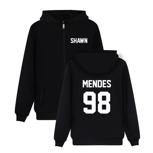 shawn mendes men/women autumn zipper hoodie coat singer songwriter shawn mendes logo print hoodie sweatshirt zip-up fans clothes, Black