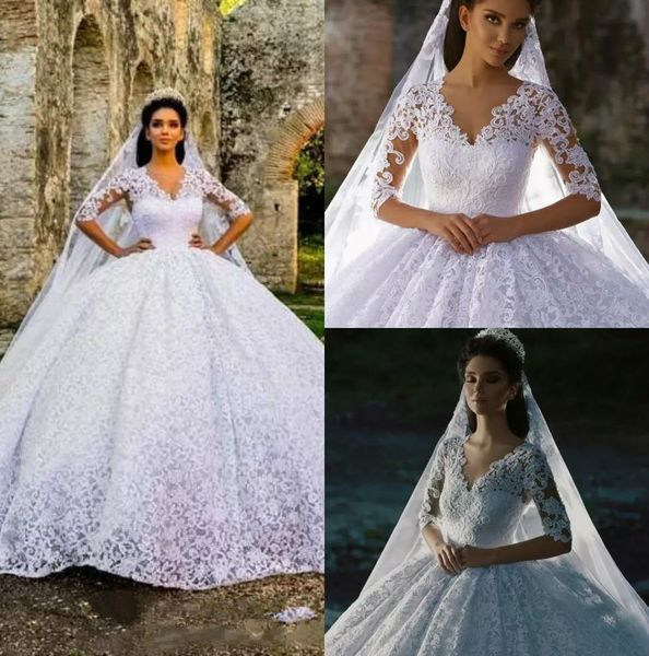 vintage ball gown wedding dresses long sleeve lace v neck sweep train beach robe de mariée bohemian wedding dress, White
vintage ball gown wedding dresses long sleeve lace v neck sweep train beach robe de mariée bohemian wedding dress, White