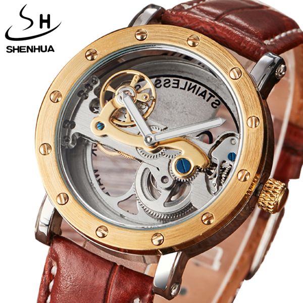 automatic mechanical watches men golden case leather band full steel skeleton transparent watch relogios masculino, Slivery;brown
automatic mechanical watches men golden case leather band full steel skeleton transparent watch relogios masculino, Slivery;brown