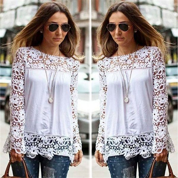 7xl women plus sizes chiffon lace blouse shirts long sleeve tees solid autumn femme blusas crochet women's blouses dh112, White
7xl women plus sizes chiffon lace blouse shirts long sleeve tees solid autumn femme blusas crochet women's blouses dh112, White