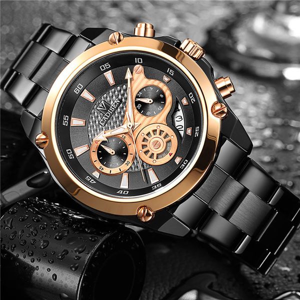 

cadisen mens watch full steel waterproof sport watches fashion quartz wrist watch relogio masculino, Slivery;brown