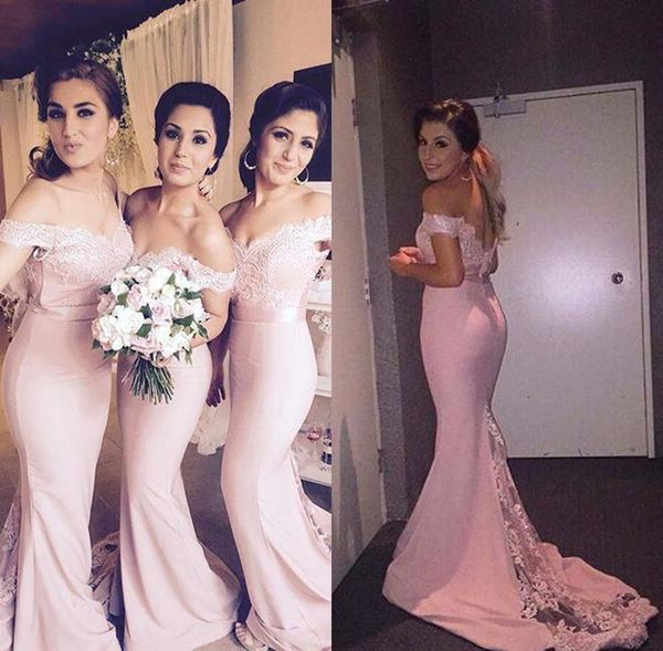 blush pink mermaid bridesmaid dresses 2019 off the shoulder lace and satin backless long junior wedding party dresses, White;pink
blush pink mermaid bridesmaid dresses 2019 off the shoulder lace and satin backless long junior wedding party dresses, White;pink