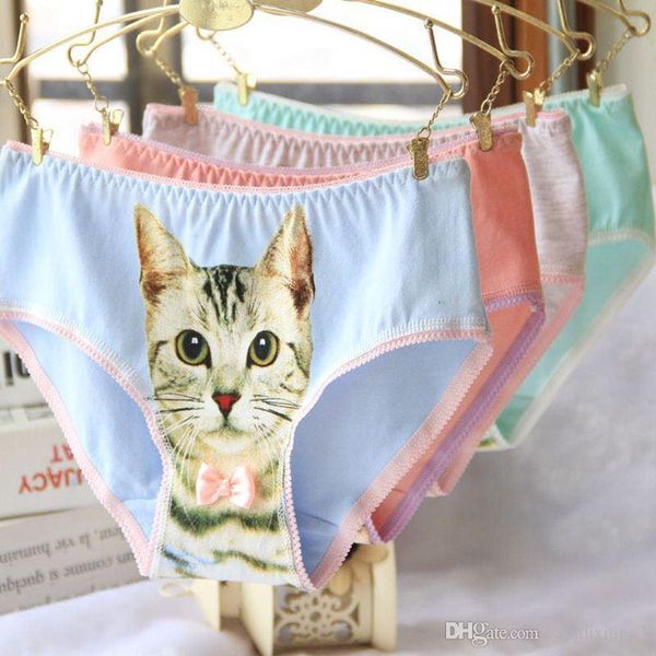 2016 fashion women cotton women panties 3d printed cat briefs underwear for gift #cm, Black;pink