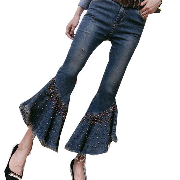 2018 autumn fashion women wide leg jeans fashion beading skinny jeans sequins flare for office lady, Blue
2018 autumn fashion women wide leg jeans fashion beading skinny jeans sequins flare for office lady, Blue