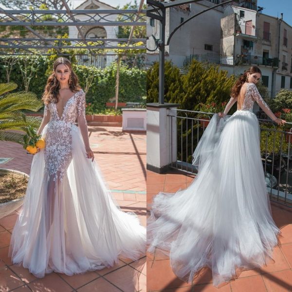 la petra 2019 спинки русалка overskirts свадебные платья со съемным поездом глубокий v-образным вырезом с длинными рукавами кружева аппликац, White
la petra 2019 спинки русалка overskirts свадебные платья со съемным поездом глубокий v-образным вырезом с длинными рукавами кружева аппликац, White