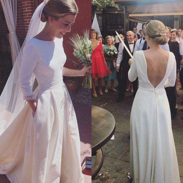 simple country garden wedding dresses long sleeves open back satin mopping long section wedding gowns backless modest robe de mariée, White
simple country garden wedding dresses long sleeves open back satin mopping long section wedding gowns backless modest robe de mariée, White