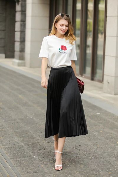 womens classic long skirts summer spring autumn sweet female casual mid calf a-line pleated skirt hipping, Black
womens classic long skirts summer spring autumn sweet female casual mid calf a-line pleated skirt hipping, Black