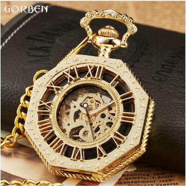 luxury unique hexagonal roman number pocket watch with fob chain steampunk full steel mechanical hand-winding gold pocket watch, Slivery;golden
luxury unique hexagonal roman number pocket watch with fob chain steampunk full steel mechanical hand-winding gold pocket watch, Slivery;golden